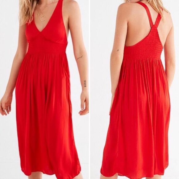 Urban Outfitters Valerie Smocked Satin Midi Dress Sz S - Picture 16 of 16